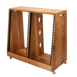 Rack dębowy podwójny na kółkach 2x15U